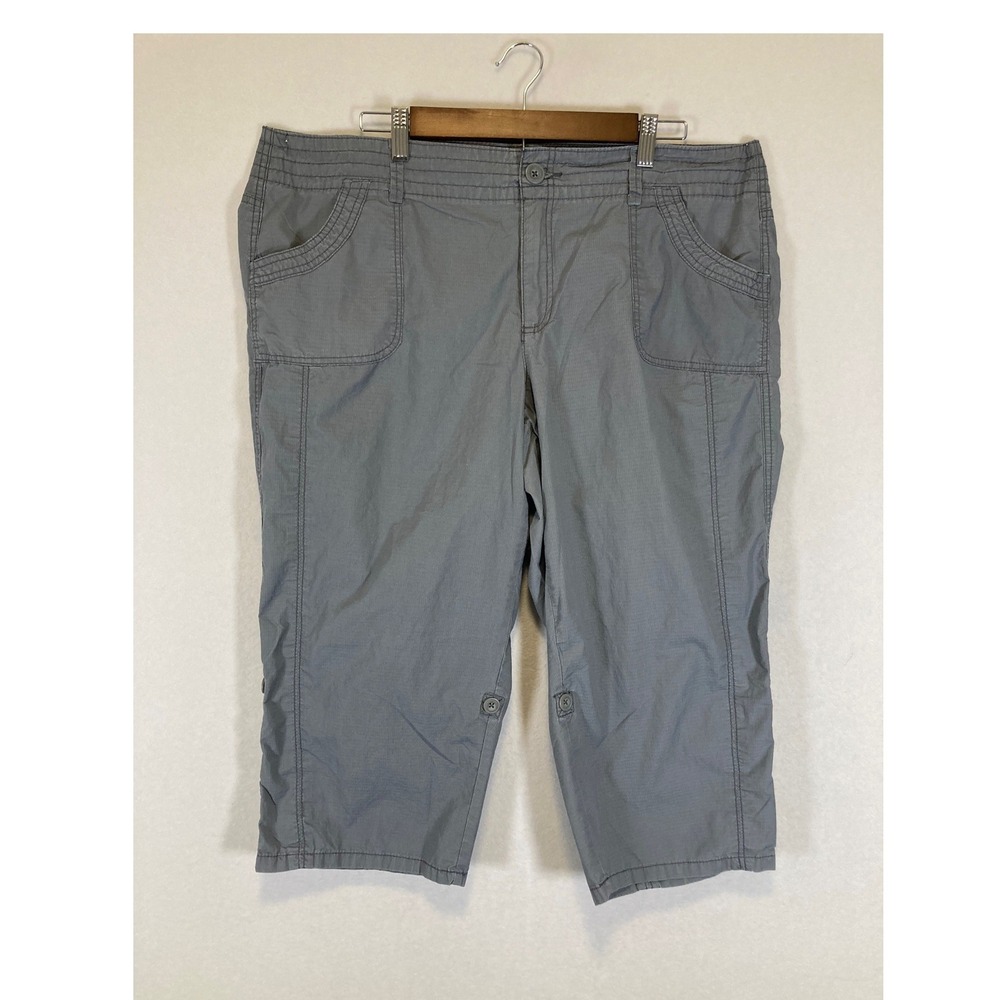 Utility Gorpcore French Cuff Women 18W Grey Ripstop Roll Tab Capri Pants